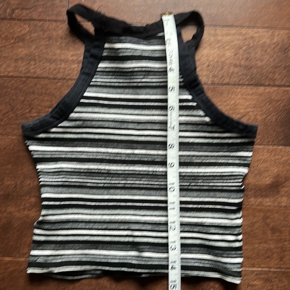 Y2K 90s Vintage Crop Top Black Gray Whites Stripes - Picture 4 of 5